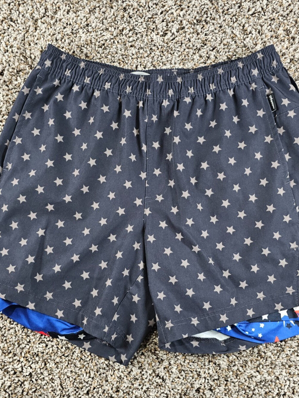 Maamgic Mens Sz M Swim Trunks Swimsuit USA Blue White Star Print Lined